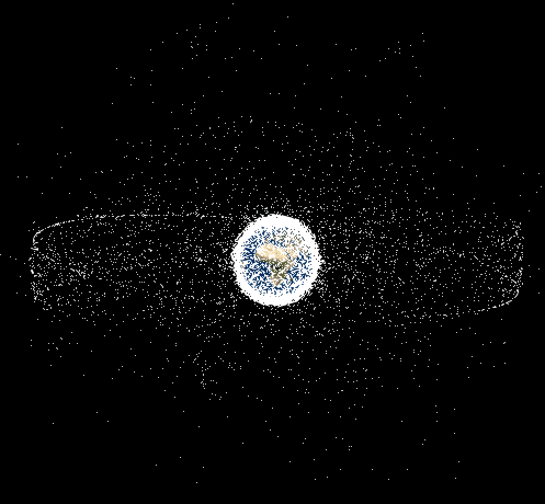la tierra con todos los satélites alrededor