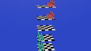 piezas y tablero en ajedrez tres dimensiones