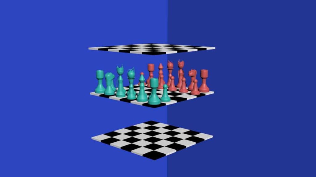 piezas ordenadas en ajedrez 3d