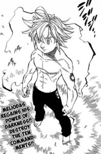 meliodas tras recuperar su poder en la cueva