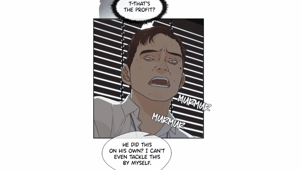 Yuhyeon sorprendiendo a su director de departamento con su exposición sobre móviles táctiles