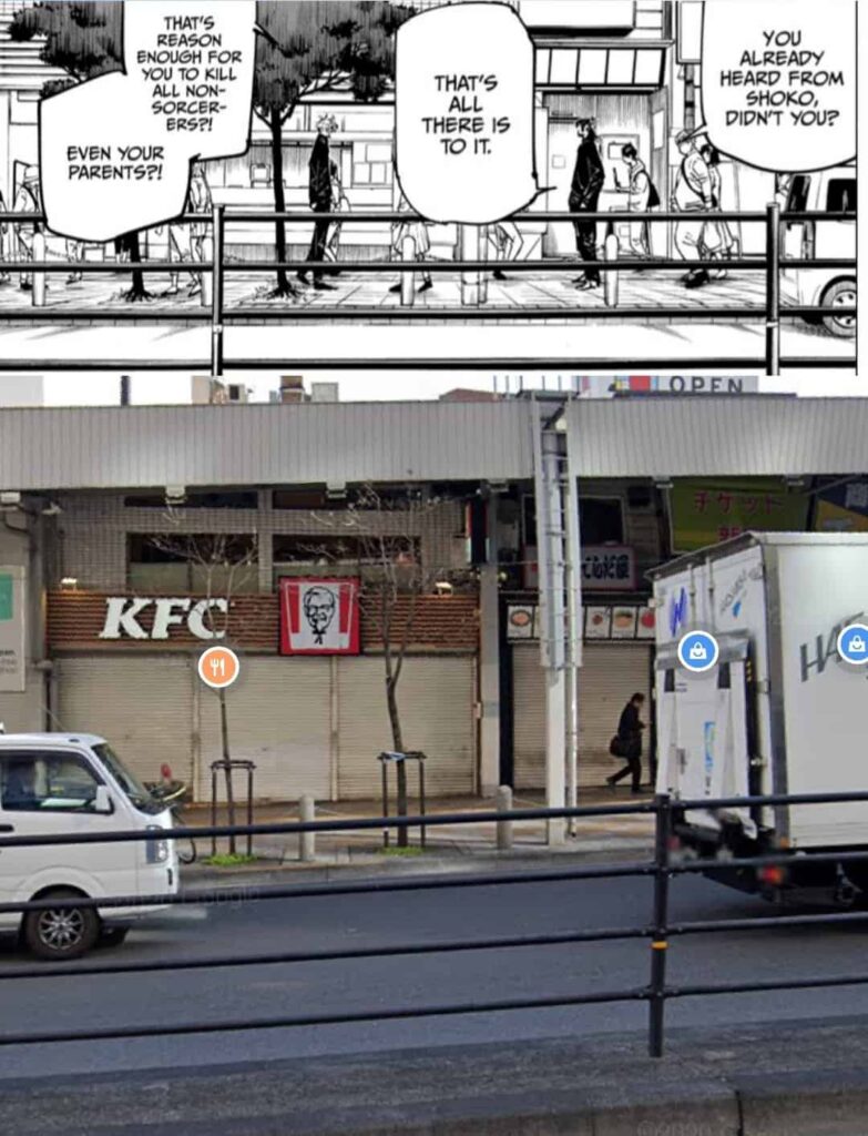 Comparación del manga y vida real de la escena